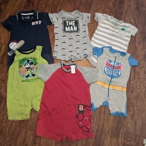 Set of 6 boys shorts onesies.